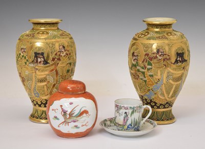 Lot 583 - Pair of late Japanese satsuma vases, ginger jar and cup and saucer