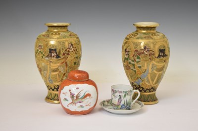 Lot 583 - Pair of late Japanese satsuma vases, ginger jar and cup and saucer