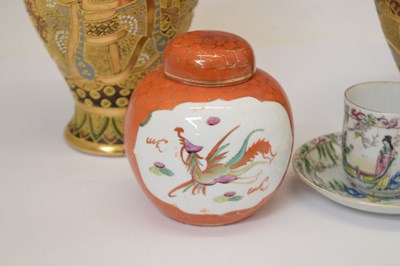 Lot 583 - Pair of late Japanese satsuma vases, ginger jar and cup and saucer