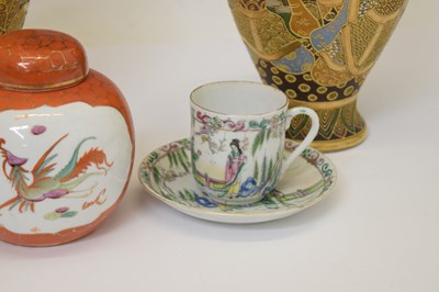 Lot 583 - Pair of late Japanese satsuma vases, ginger jar and cup and saucer