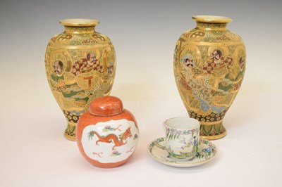 Lot 583 - Pair of late Japanese satsuma vases, ginger jar and cup and saucer
