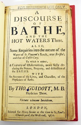 Lot 393 - Guidott, Thomas M. B. - 'Discourse of Bathe' - First edition 1676