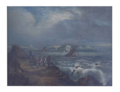 Lot 419 - Attributed to John 'Jock' Wilson - Oil on board - Fishermen before a choppy sea