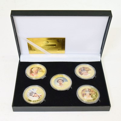 Lot 343 - Gold-plated limited edition five-coin set commemorating Queen Elizabeth II