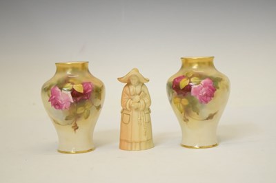 Lot 555 - Pair of small Royal Worcester vases and a Royal Worcester 'Nun' candle snuffer