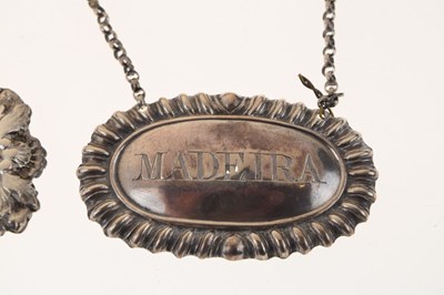 Lot 271 - Early Victorian silver Madeira decanter label, and an Elizabeth II Port decanter label