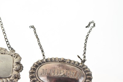 Lot 271 - Early Victorian silver Madeira decanter label, and an Elizabeth II Port decanter label