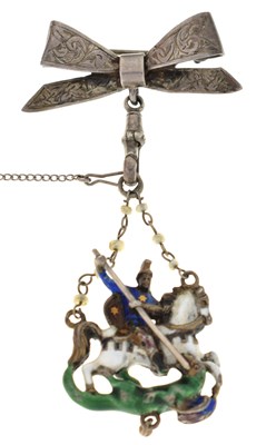 Lot 132 - Late 19th century enamelled George & the Dragon pendant brooch