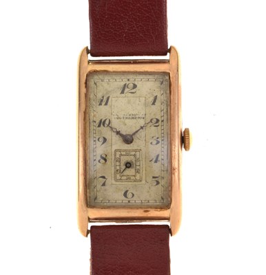 Lot 234 - Early 20th century gentleman's 9ct gold cased rectangular wristwatch