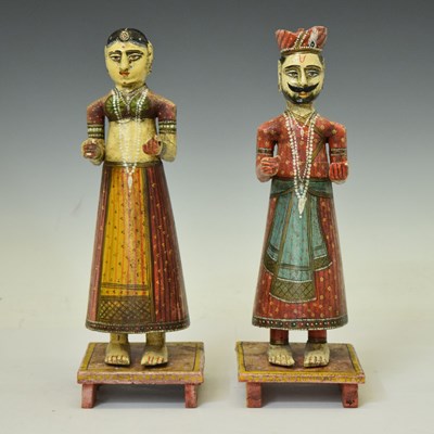 Lot 589 - Pair of Indian painted wooden figures