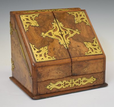 Lot 457 - Victorian brass-mounted walnut stationery box