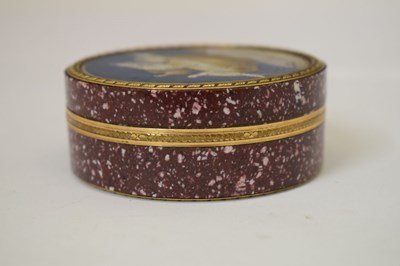 Lot Early 19th century double-sided micromosaic, porphyry and unmarked gold bonbonniere or table box