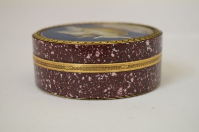 Lot 159 - Early 19th century double-sided micromosaic, porphyry and unmarked gold bonbonniere or table box