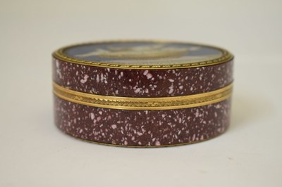 Lot Early 19th century double-sided micromosaic, porphyry and unmarked gold bonbonniere or table box