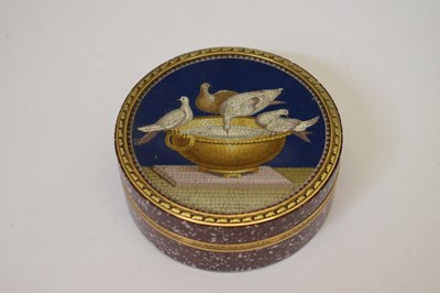 Lot Early 19th century double-sided micromosaic, porphyry and unmarked gold bonbonniere or table box