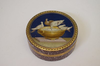 Lot 159 - Early 19th century double-sided micromosaic, porphyry and unmarked gold bonbonniere or table box