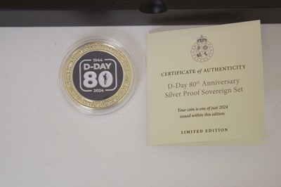 Lot 337 - Isle of Man D-Day 80th Anniversary silver proof sovereign set, and R.B.L.I. D-Day 80th medallion