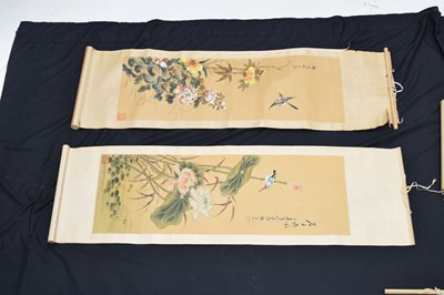 Lot 579 - Five Chinese silk scroll paintings