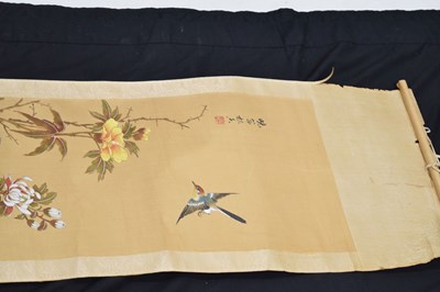 Lot 579 - Five Chinese silk scroll paintings