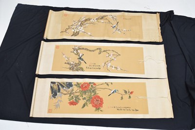 Lot 579 - Five Chinese silk scroll paintings