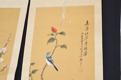 Lot 579 - Five Chinese silk scroll paintings