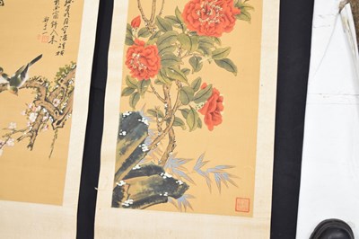 Lot 579 - Five Chinese silk scroll paintings