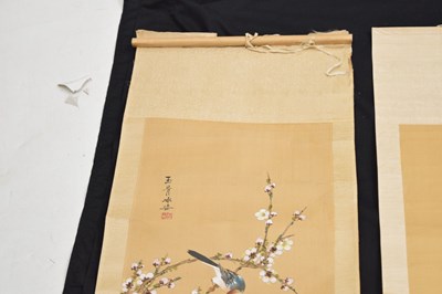 Lot 579 - Five Chinese silk scroll paintings