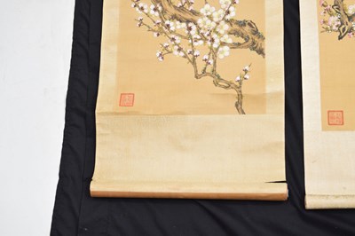 Lot 579 - Five Chinese silk scroll paintings