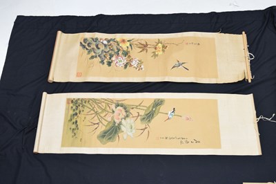 Lot 579 - Five Chinese silk scroll paintings