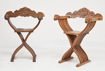 Lot 724 - Pair of mahogany X frame folding thrones