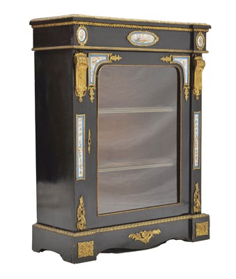 Lot 578 - Late 19th century porcelain and gilt mounted ebonised pier cabinet