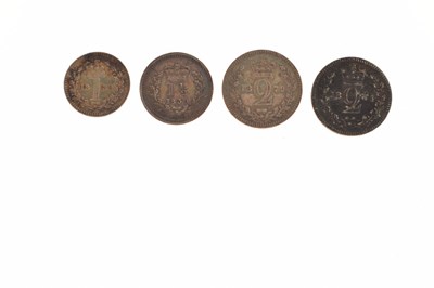 Lot 330 - 1897 Maundy money case and four Victorian silver coins