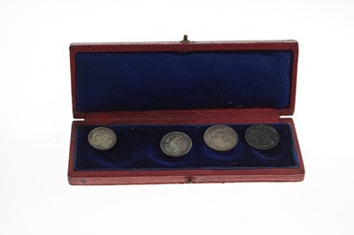Lot 330 - 1897 Maundy money case and four Victorian silver coins