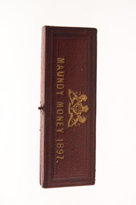 Lot 330 - 1897 Maundy money case and four Victorian silver coins