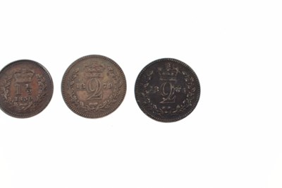 Lot 330 - 1897 Maundy money case and four Victorian silver coins