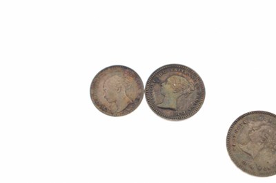 Lot 330 - 1897 Maundy money case and four Victorian silver coins