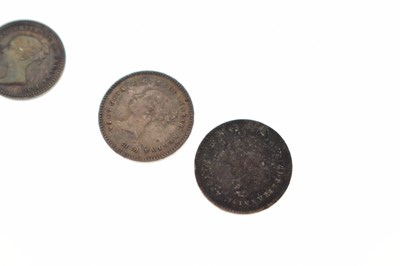 Lot 330 - 1897 Maundy money case and four Victorian silver coins