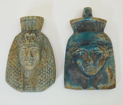 Lot 452 - Two blue glazed faience Pharoah masks