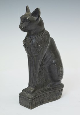 Lot 360 - Carved seated Egyptian cat god (Bastet) with Anubis