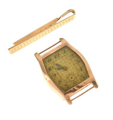 Lot 238 - Circa 1940s gentleman's 9ct gold watch head and 9ct gold tie clip