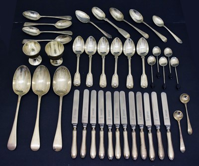 Lot 246 - Quantity of silver flatware to include a set of six William IV Kings pattern teaspoons, etc