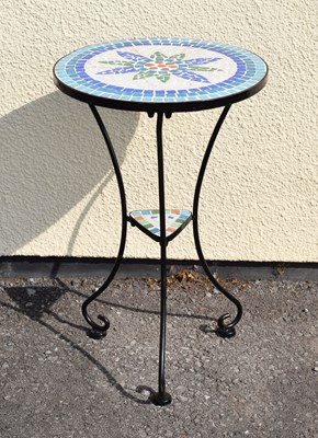 Lot 759 - Mosaic topped metal two-tier patio table