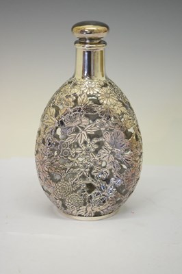 Lot 126 - Late 20th Century Japanese white metal and glass sake decanter set