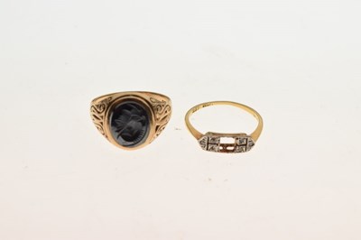 Lot 10 - 9ct gold signet ring and a yellow metal ring