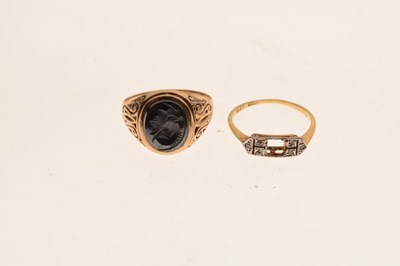 Lot 10 - 9ct gold signet ring and a yellow metal ring