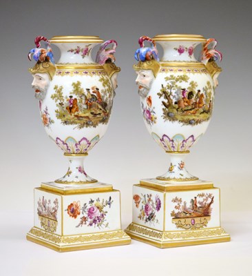 Lot 320 - Pair of Continental porcelain twin handled vases