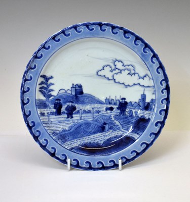 Lot 611 - 18th century Chinese Export blue and white porcelain 'van Frytom' or 'Deshima Island' pattern plate