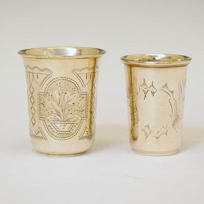 Lot 268 - Two Russian white metal vodka cups