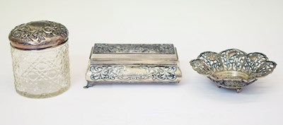 Lot 270 - Indonesian Yogya style white metal bonbon dish, Dutch white metal jewellery box, etc