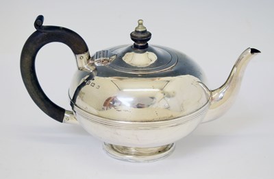 Lot 266 - George VI silver teapot with ebony scroll handle